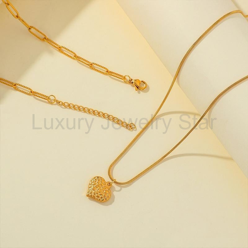Double peach heart chain necklace - image 2