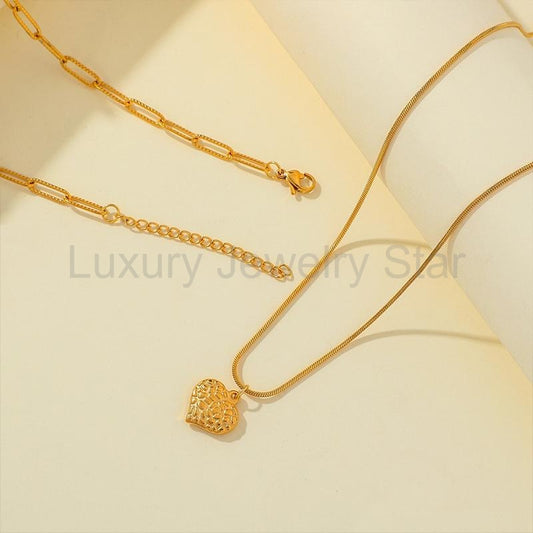 Double peach heart chain necklace - image 2