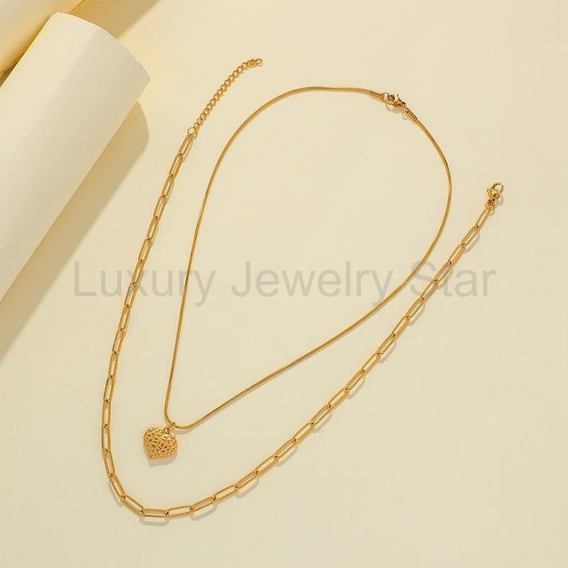 Double peach heart chain necklace - image 4