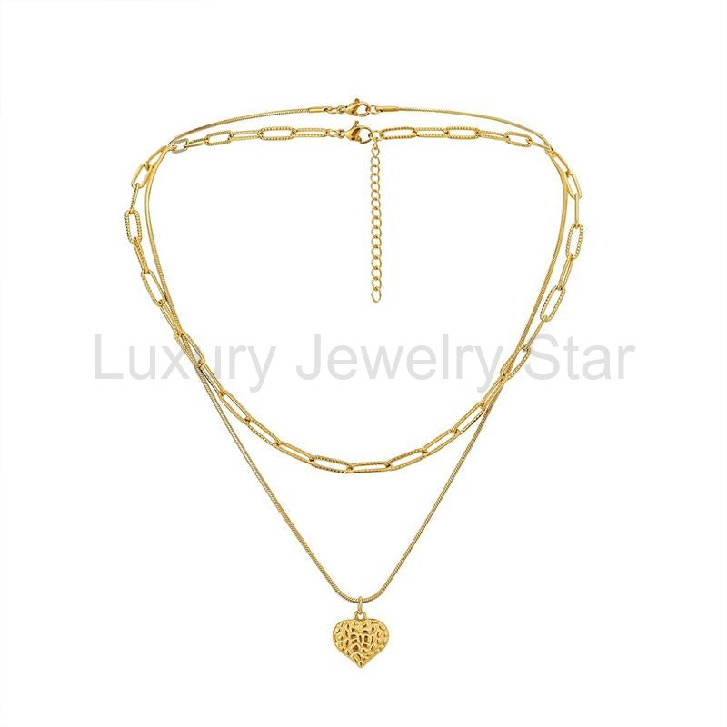Double peach heart chain necklace - image 5