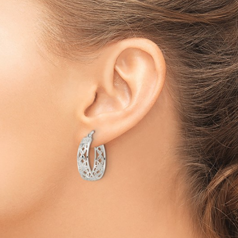 Sterling Silver Polished Cut-out Floral Round Hoops