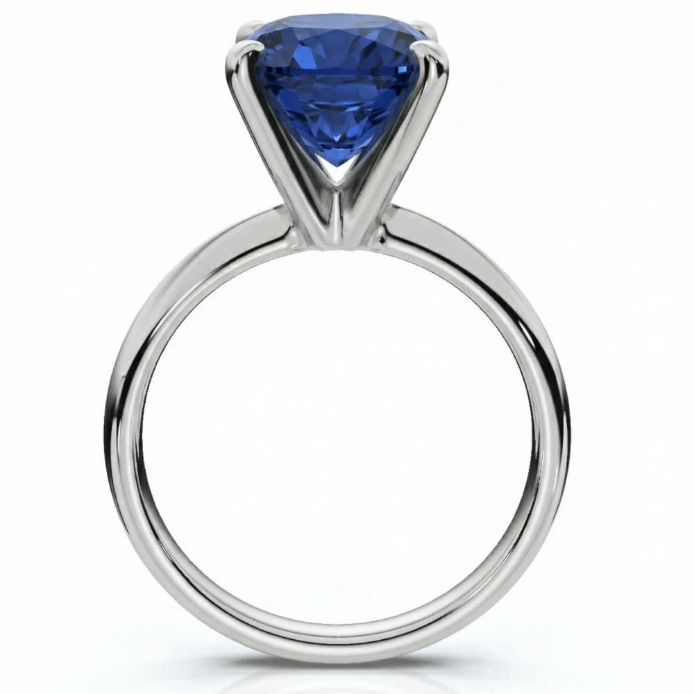 9 1/2Ct Cushion Blue Sapphire Solitaire Ring 14k Gold Lab Grown 12MM