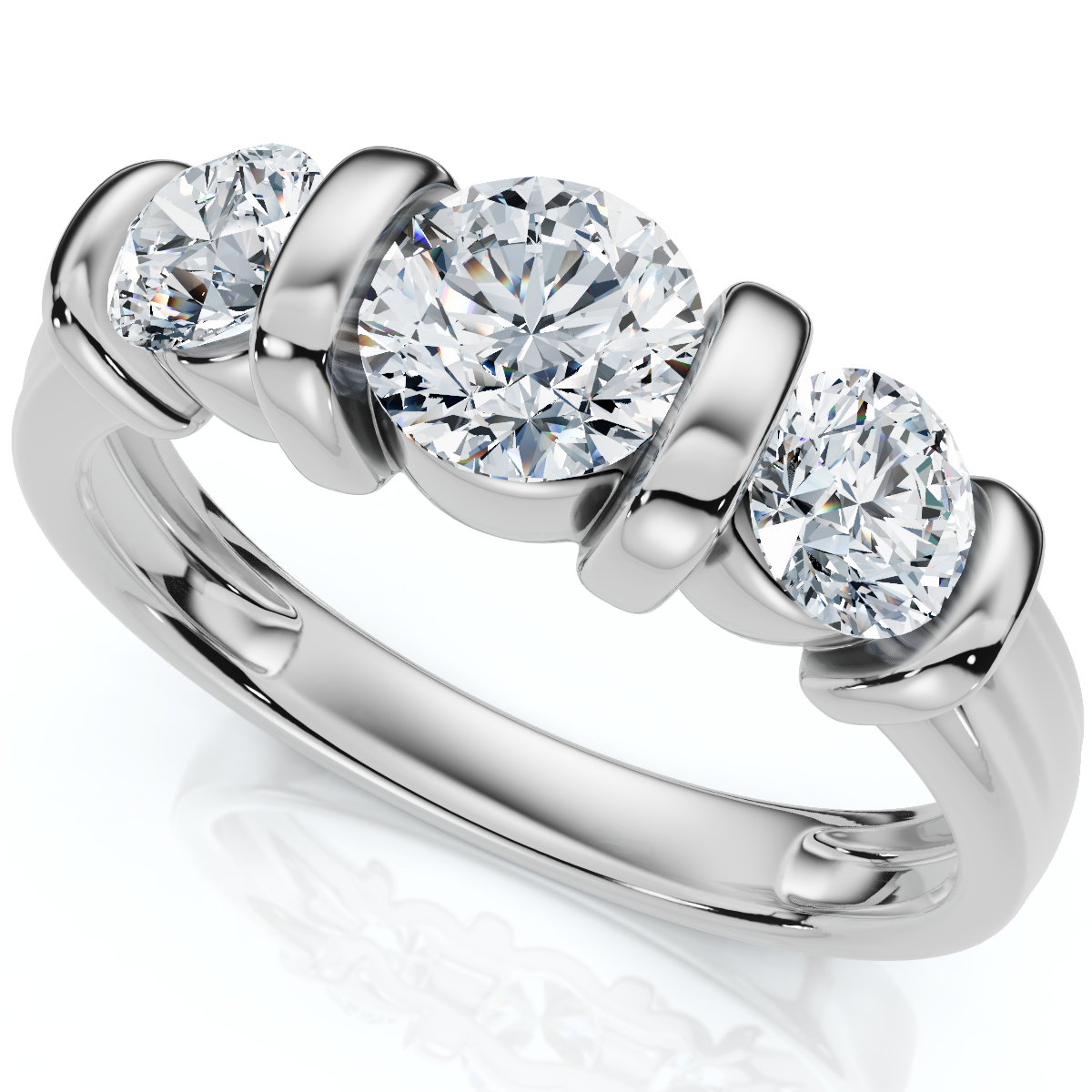 1ct 3-Stone Bar Set Engagement Ring 10K Lab Grown