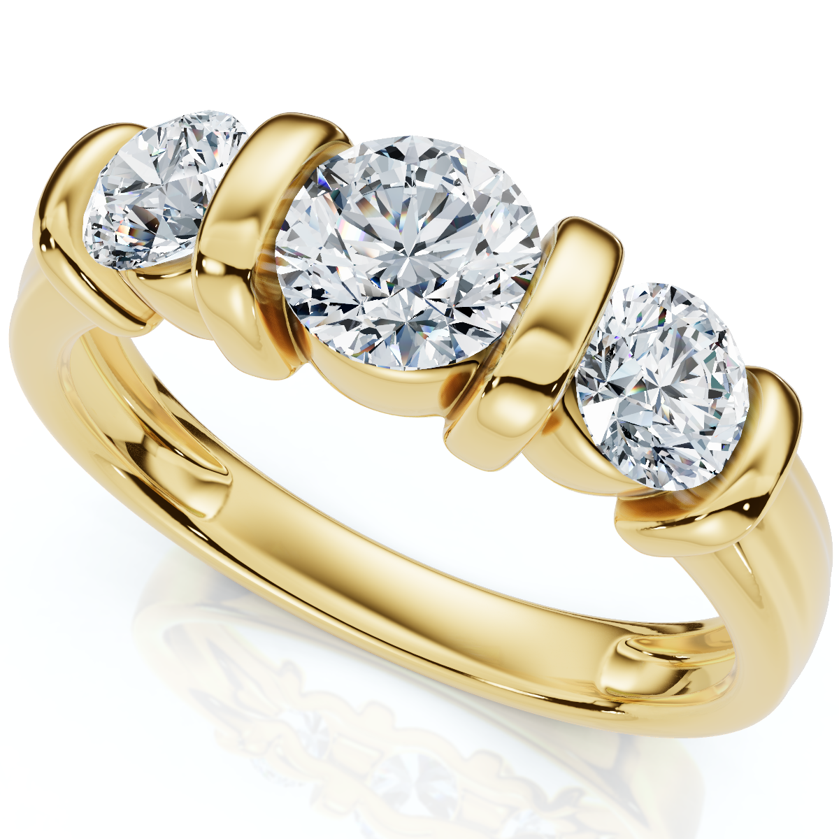 1ct 3-Stone Bar Set Engagement Ring 10K Lab Grown