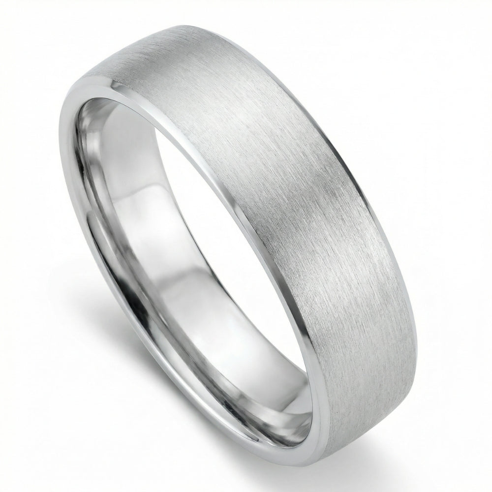 Men's Brushed Beveled Edge Weddign Band 14k Gold or Platinum