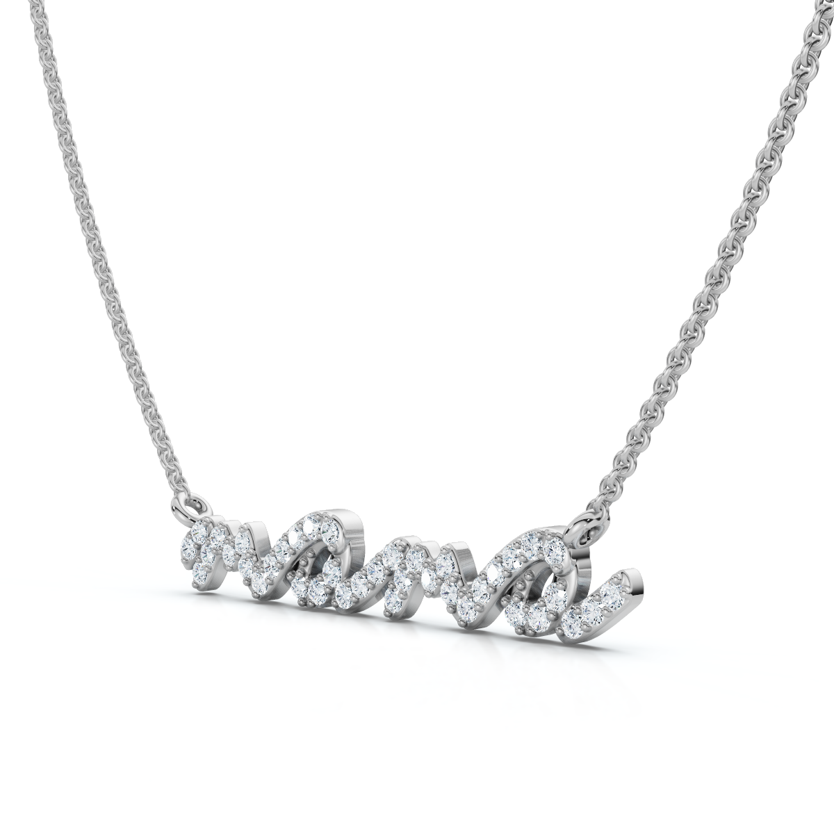 Diamond Script Mama Pendant Gold Necklace 1 1/2" Wide Lab Grown