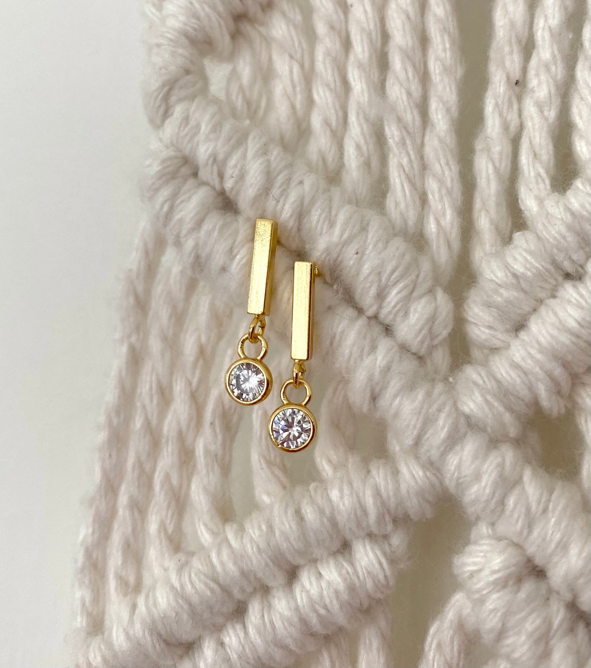 Gold Filled Bar Earrings Crystal CZ Charm Studs Clear Quartz Dangle Charm Earrings Minimalist Line Earrings with Crystal Christmas Gift