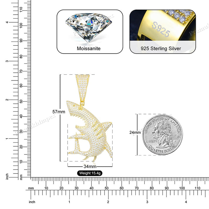 Moissanite S925 Silver Wild Shark Pendant