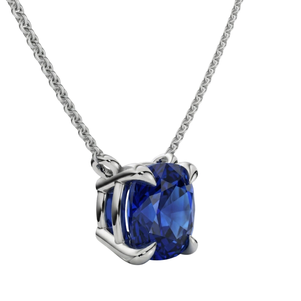 Certified 9.50ct Cushion Blue Sapphire Pendant 14k Gold Necklace Lab Grown 12mm
