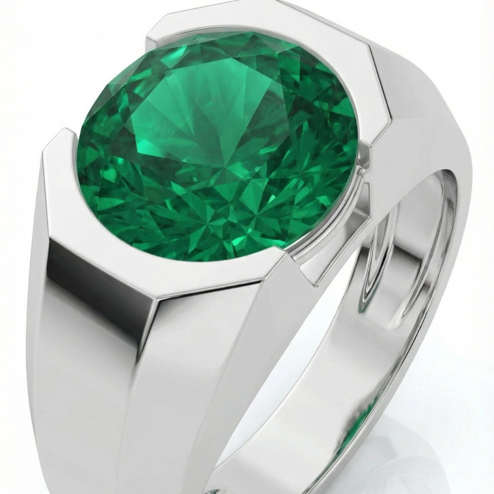 Certified 2.69Ct 9mm Emerald Solitaire Elon Ring 14k Gold Lab Grown