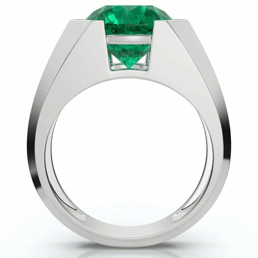 Certified 2.69Ct 9mm Emerald Solitaire Elon Ring 14k Gold Lab Grown