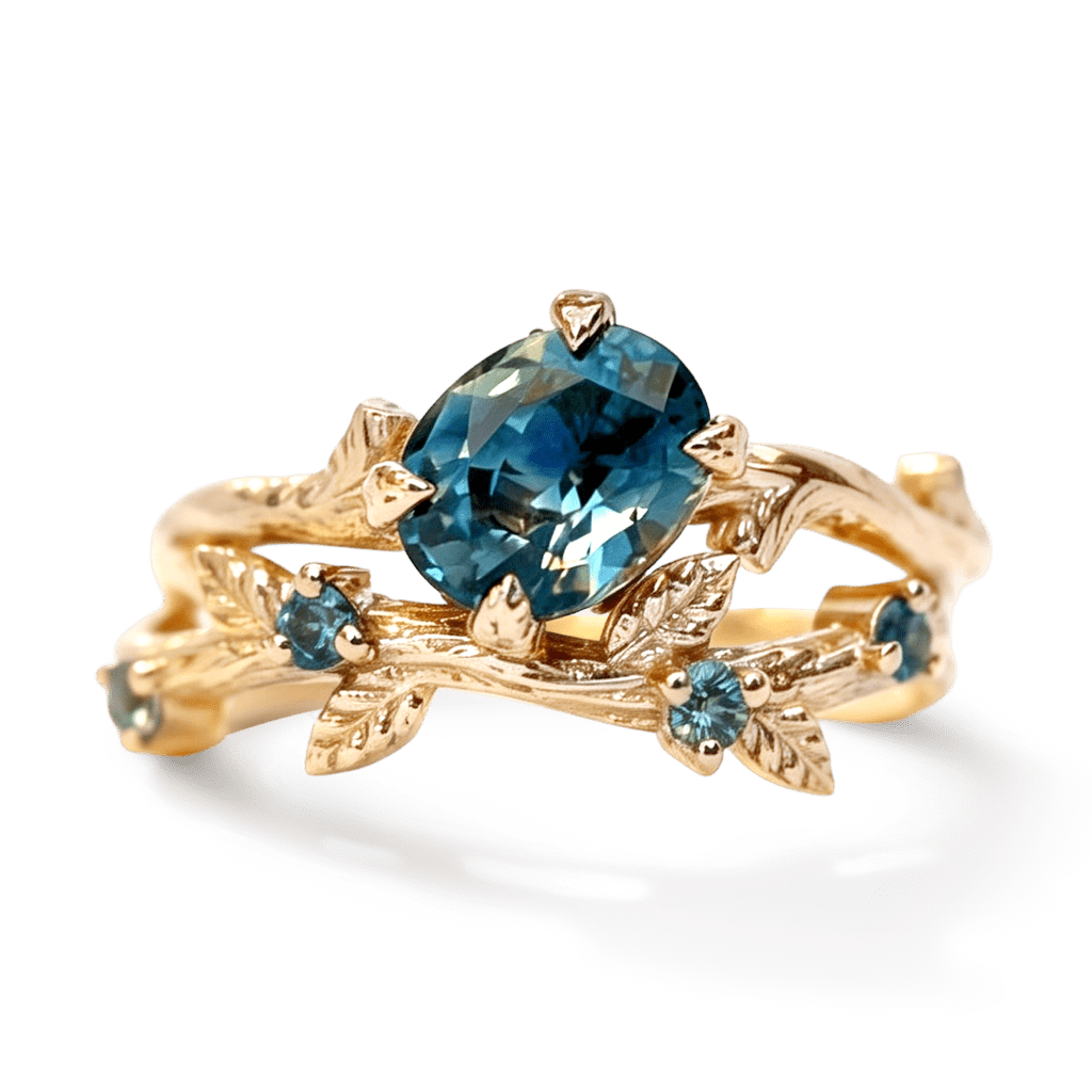 Gnoce Nature-Inspired Oval-cut Leaf Engagement Ring Set