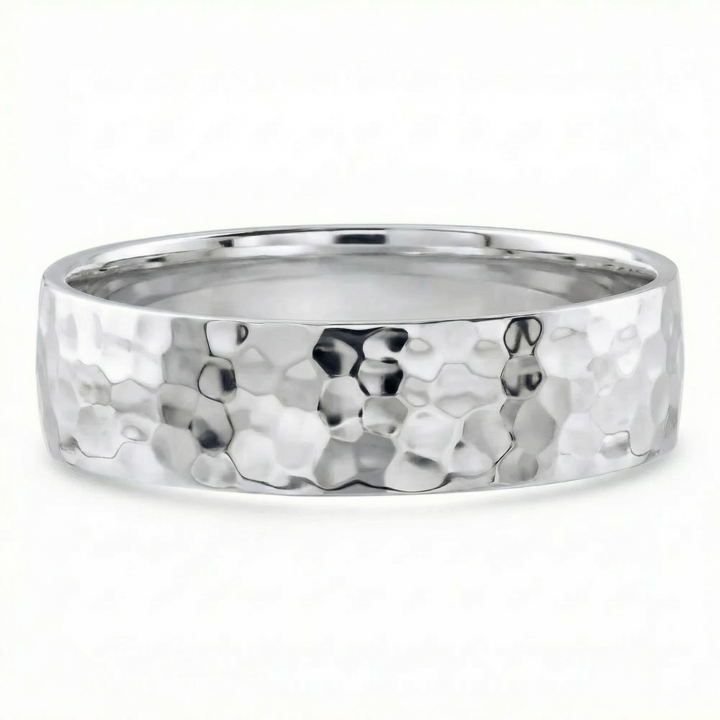 Men's Polished Hammered Wedding Band 14k Gold or Platinum