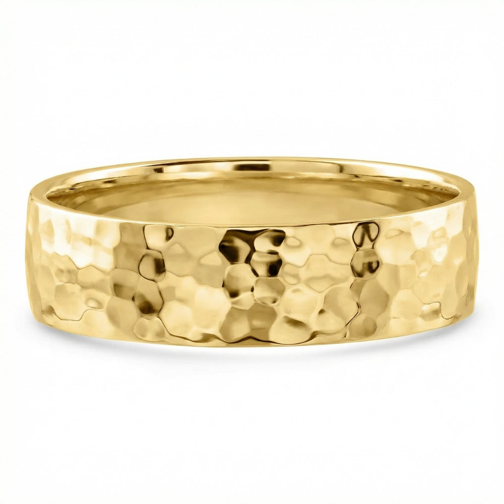 Men's Polished Hammered Wedding Band 14k Gold or Platinum
