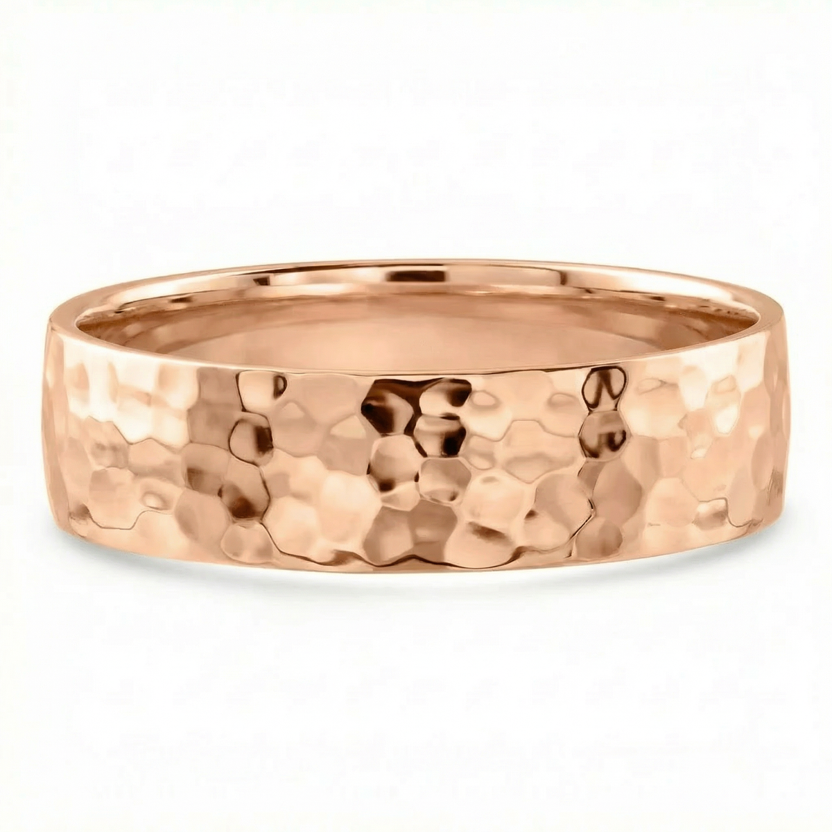 Men's Polished Hammered Wedding Band 14k Gold or Platinum