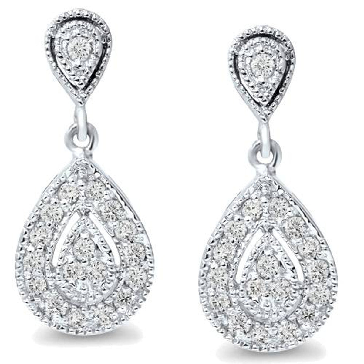 1/2Ct Diamond Pear Shape Dangle Earrings 5/8" Tall Screw Back