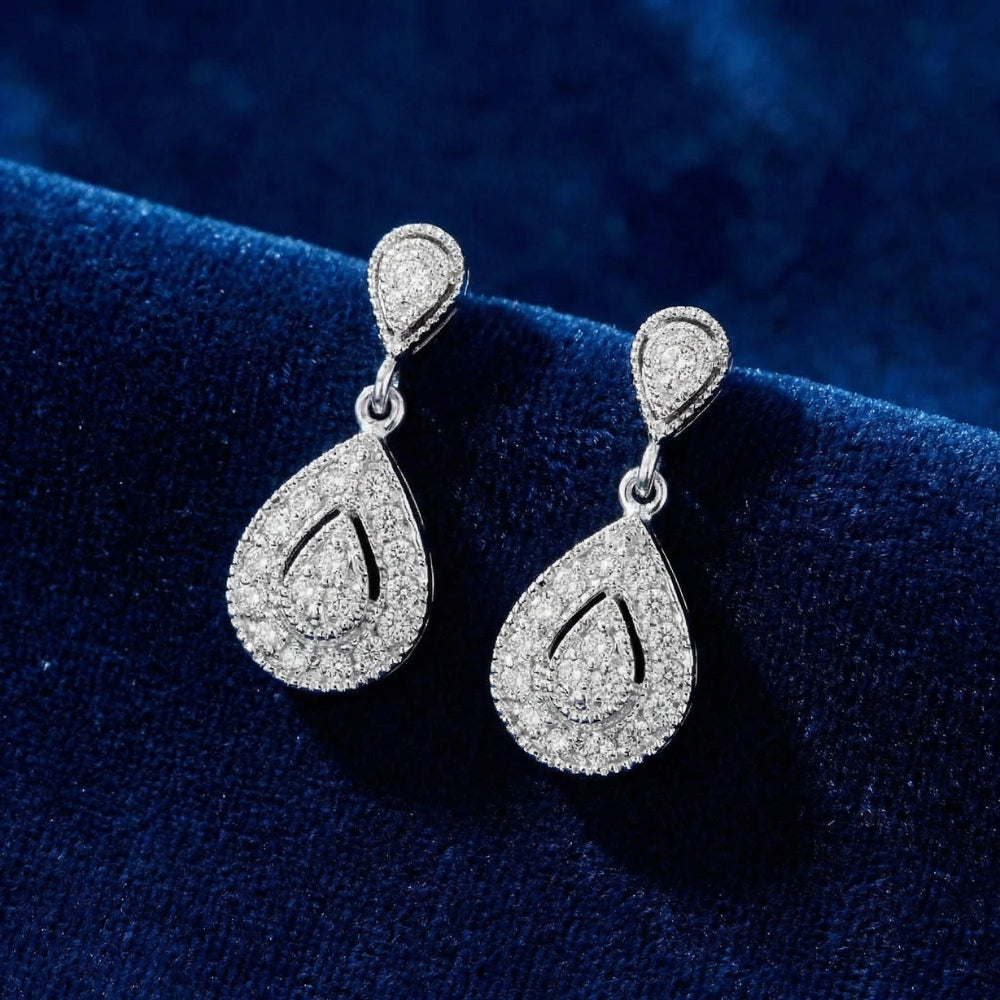 1/2Ct Diamond Pear Shape Dangle Earrings 5/8" Tall Screw Back