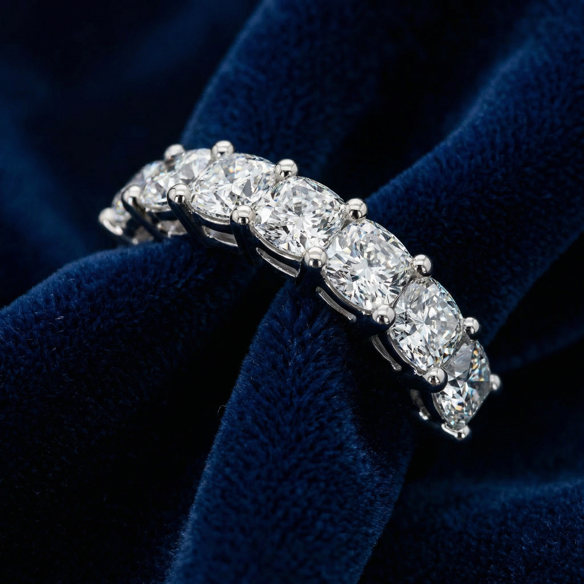 1 3/8Ct Cushion Cut Seven Stone Wedding Ring 14k Gold Lab Grown