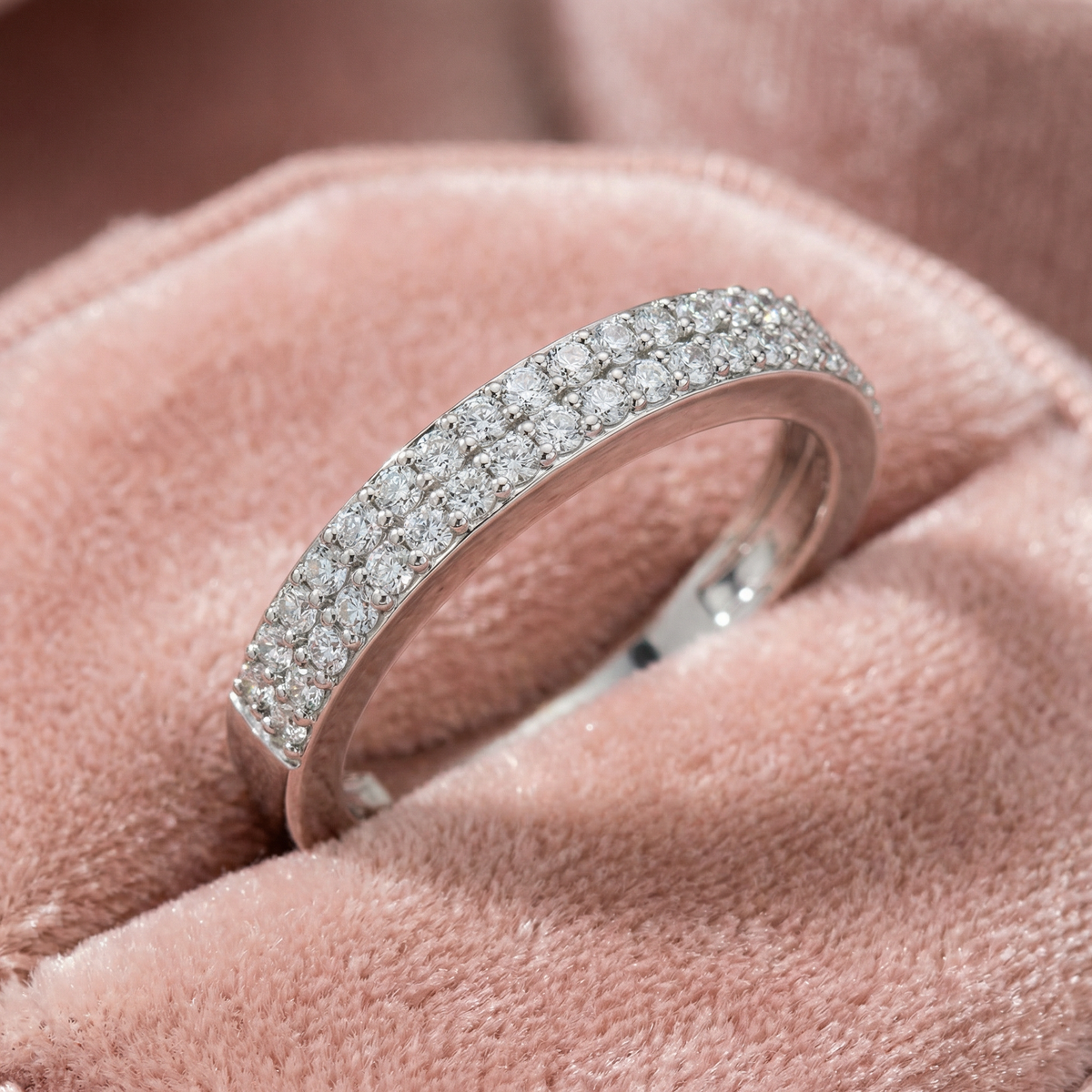 1/4Ct Pave Double Row Wedding Ring Stackable Band 10k Gold Lab Grown