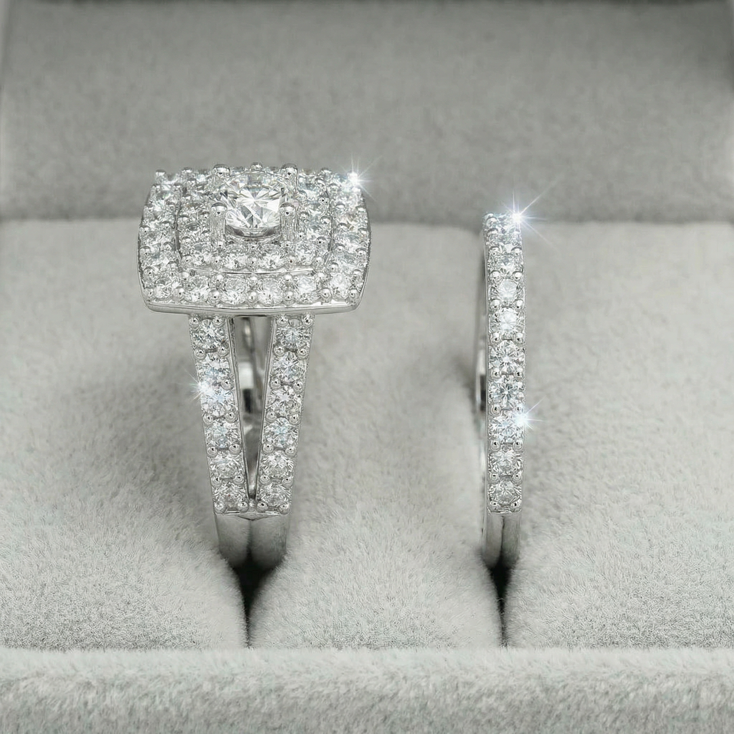 3Ct Cushion Halo Diamond Engagement Wedding Ring Set Lab Grown 10k