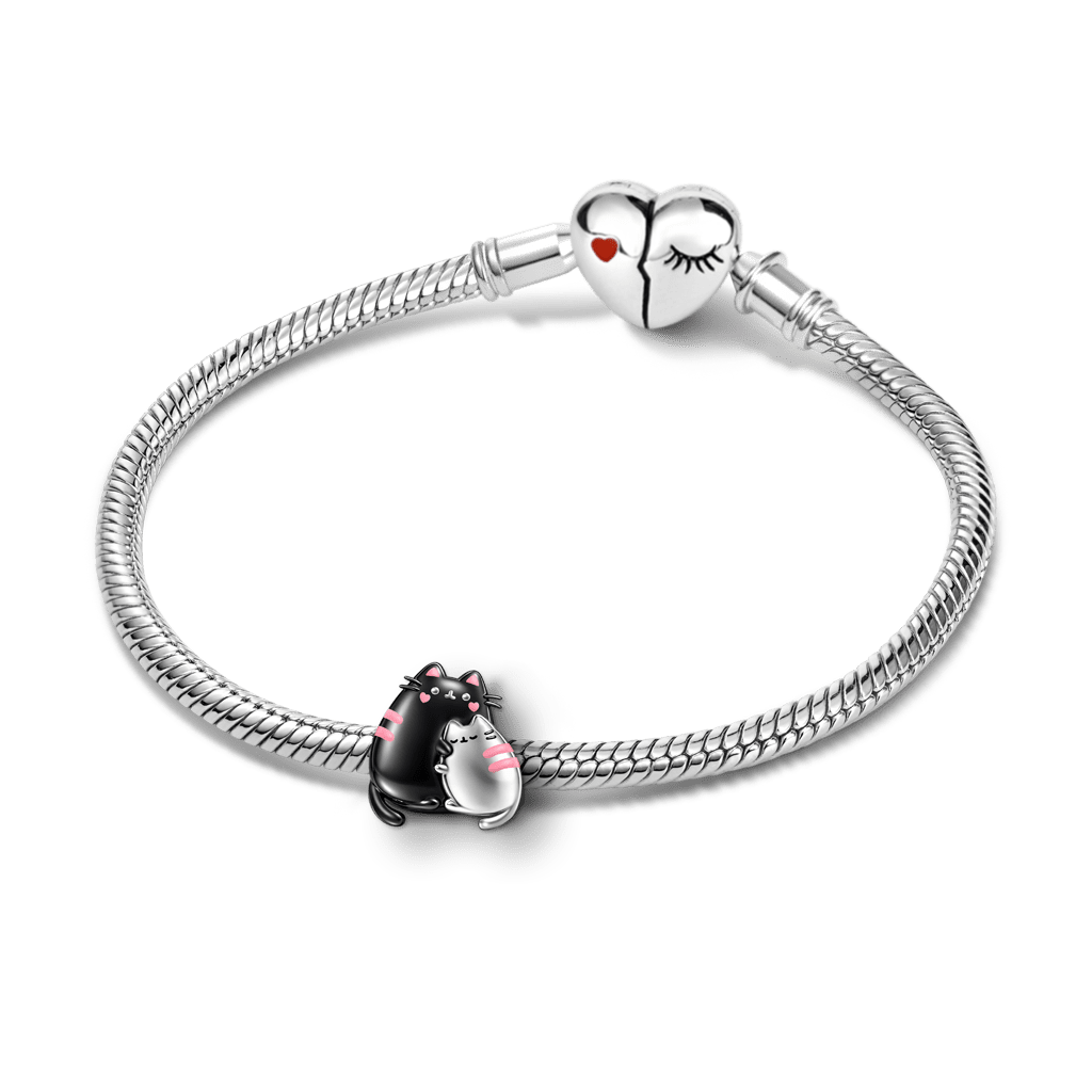 Gnoce  Cat Mother & Baby Hug Charm Platinum-plated Silver Blend