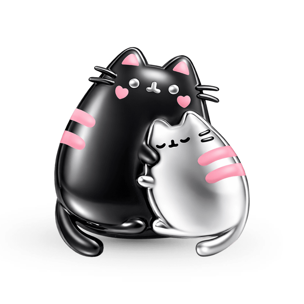 Gnoce  Cat Mother & Baby Hug Charm Platinum-plated Silver Blend