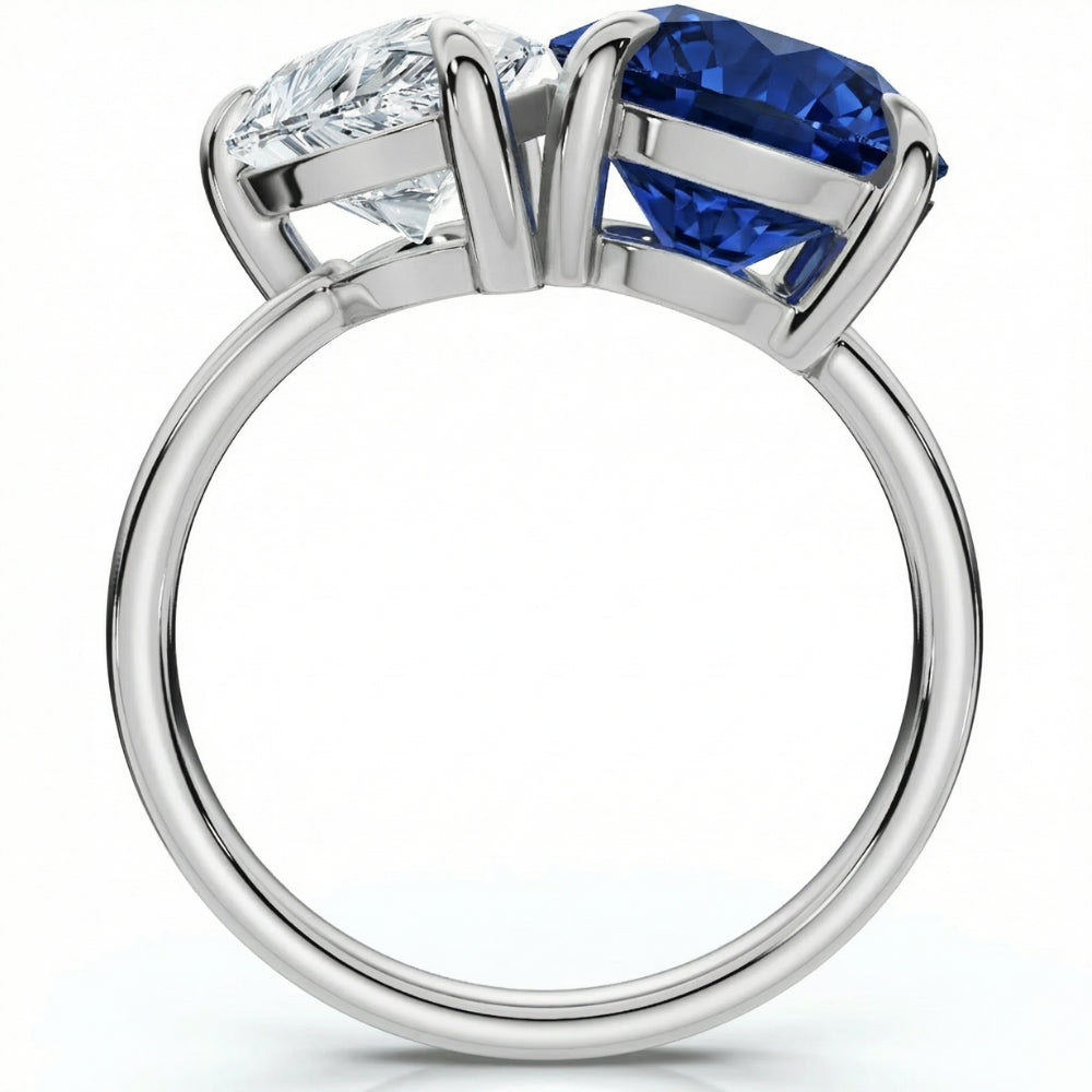 5 1/2Ct Certified Blue Sapphire & Diamond Toi Et Moi Diamond Ring Gold Lab Grown