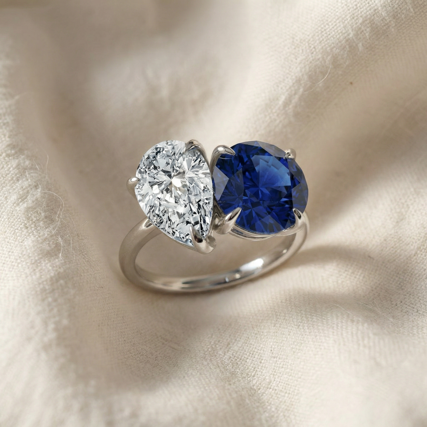 5 1/2Ct Certified Blue Sapphire & Diamond Toi Et Moi Diamond Ring Gold Lab Grown