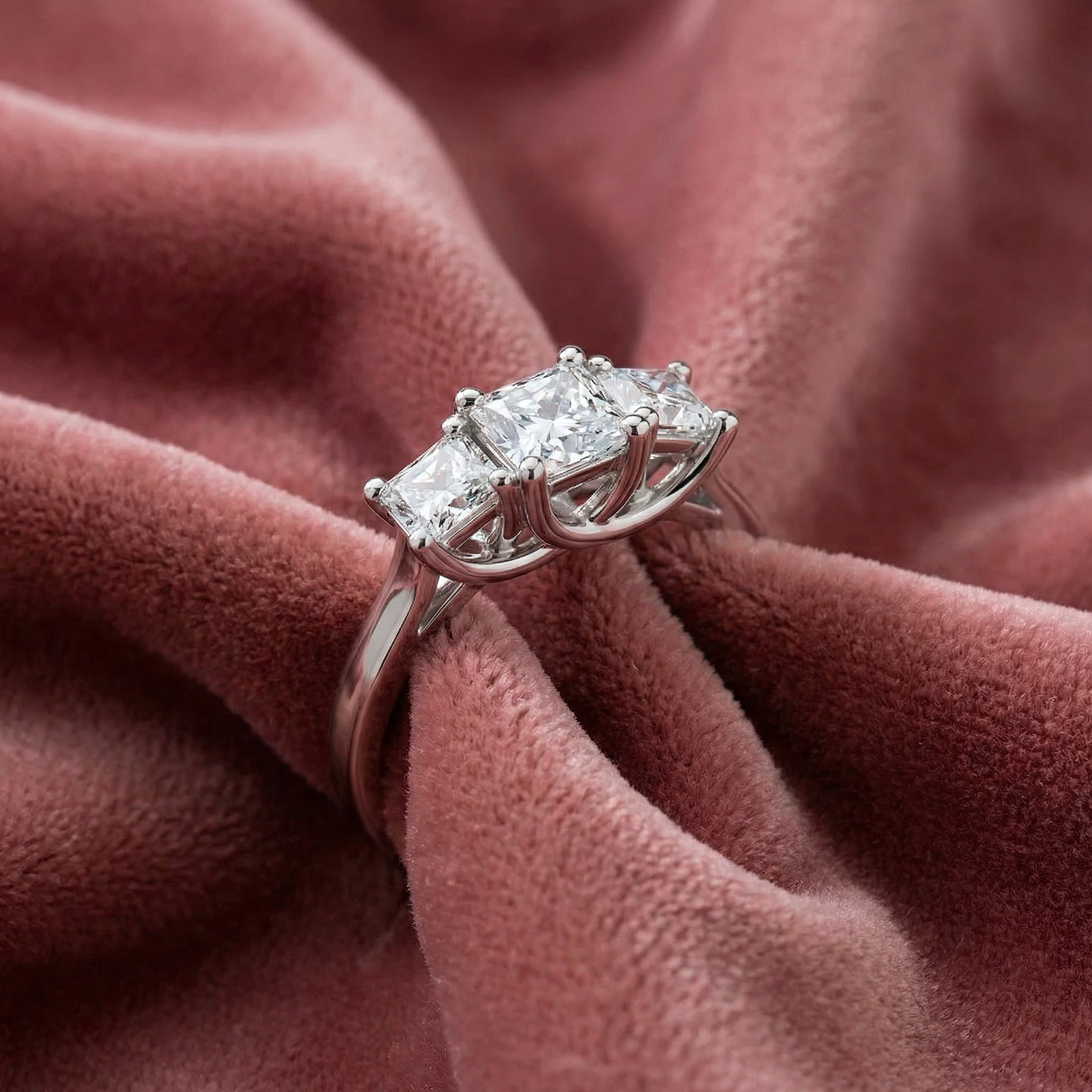 1 1/2Ct Princess Cut Diamond May Engagement 3-Stone Ring 14k Gold Lab Grown