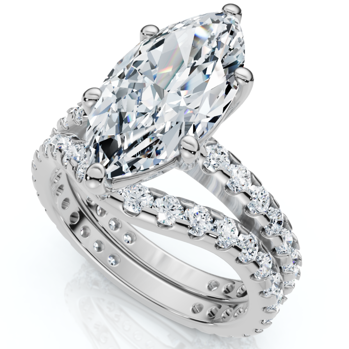 Certified 4 1/2Ct Marquise Diamond Wedding Engagement Ring Set 14k Gold Lab Grow