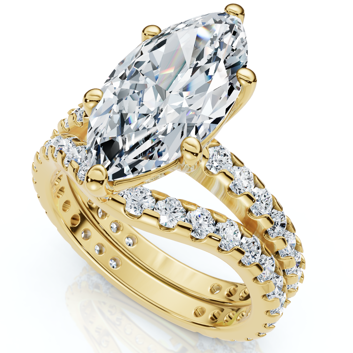 Certified 4 1/2Ct Marquise Diamond Wedding Engagement Ring Set 14k Gold Lab Grow