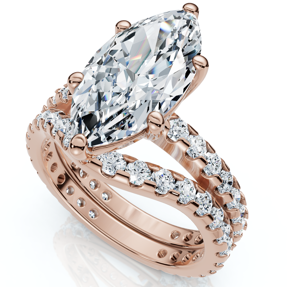 Certified 4 1/2Ct Marquise Diamond Wedding Engagement Ring Set 14k Gold Lab Grow