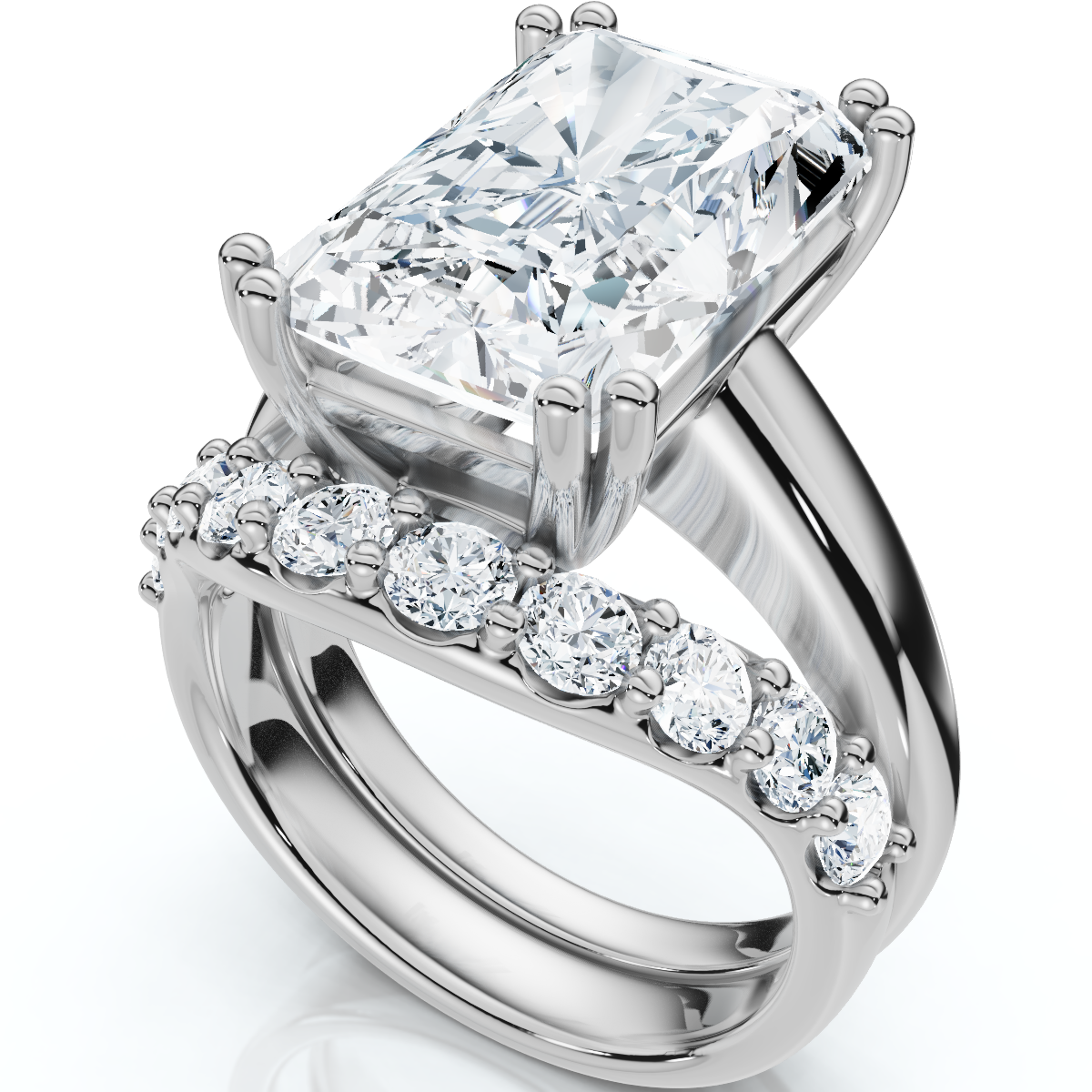 Certified 8Ct Radiant Cut Diamond Engagement Ring Set 14k Gold Lab Grown