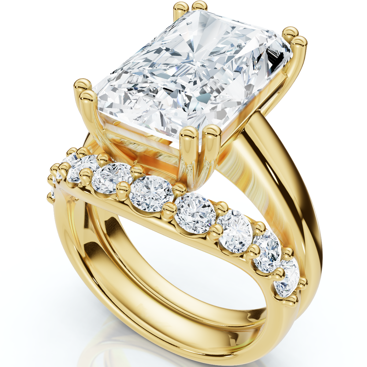 Certified 8Ct Radiant Cut Diamond Engagement Ring Set 14k Gold Lab Grown