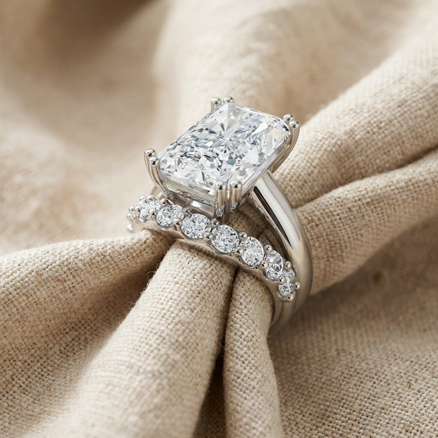 Certified 8Ct Radiant Cut Diamond Engagement Ring Set 14k Gold Lab Grown