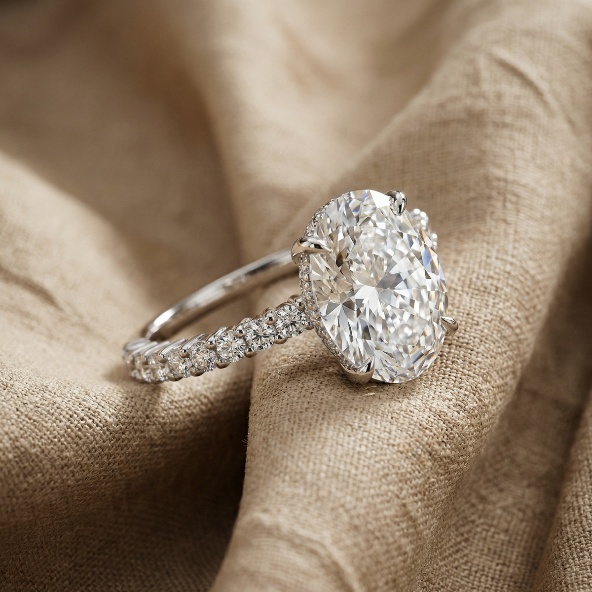 Certified 4 1/2Ct Hidden Halo Diamond Engagement Ring 14k Gold Lab Grown