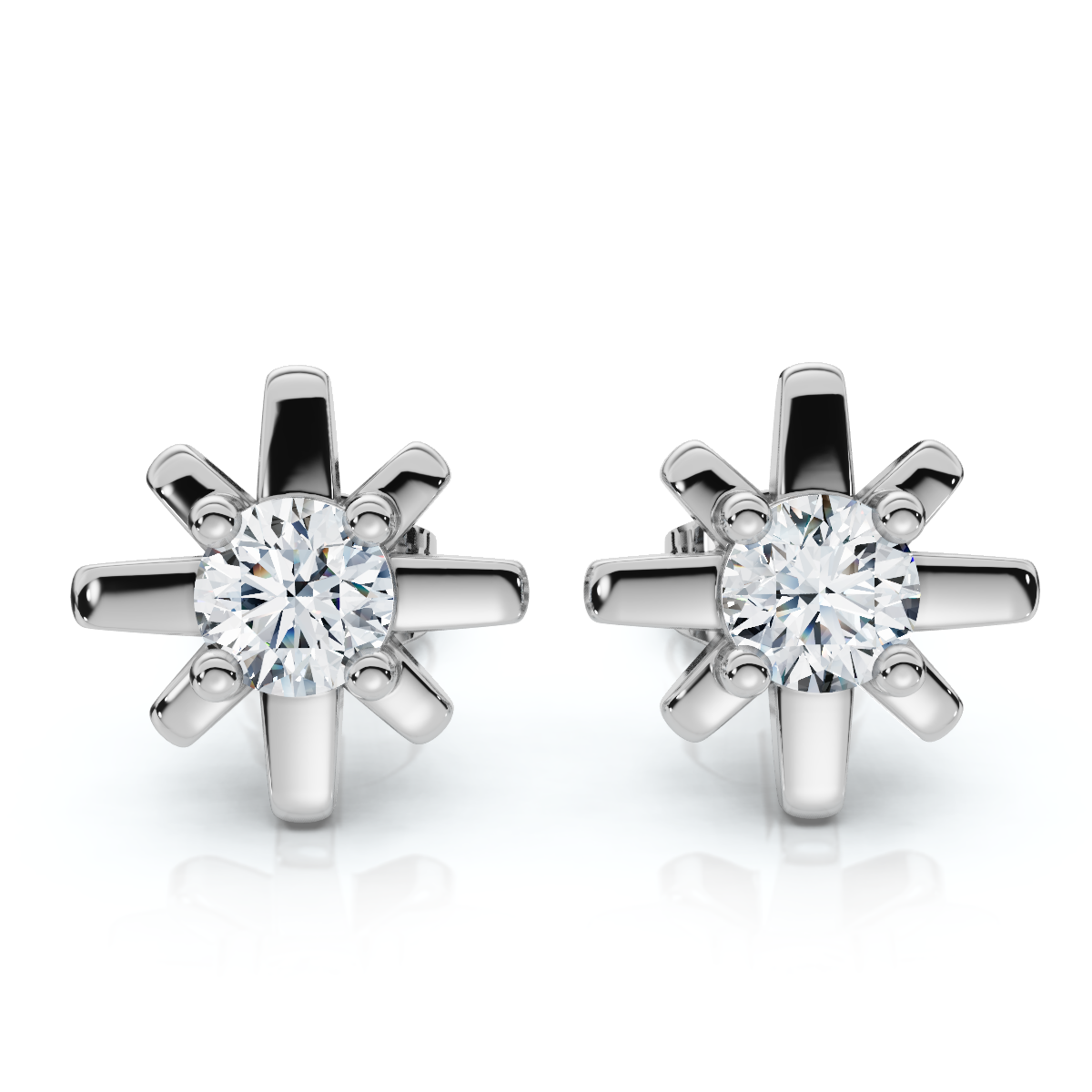 1/3Ct Diamond Starburst Diamond Studs 14k Gold Lab Grown Earrings 1/3" Wide