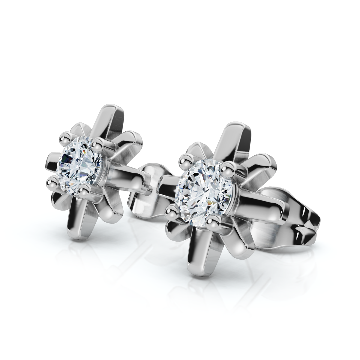 1/3Ct Diamond Starburst Diamond Studs 14k Gold Lab Grown Earrings 1/3" Wide