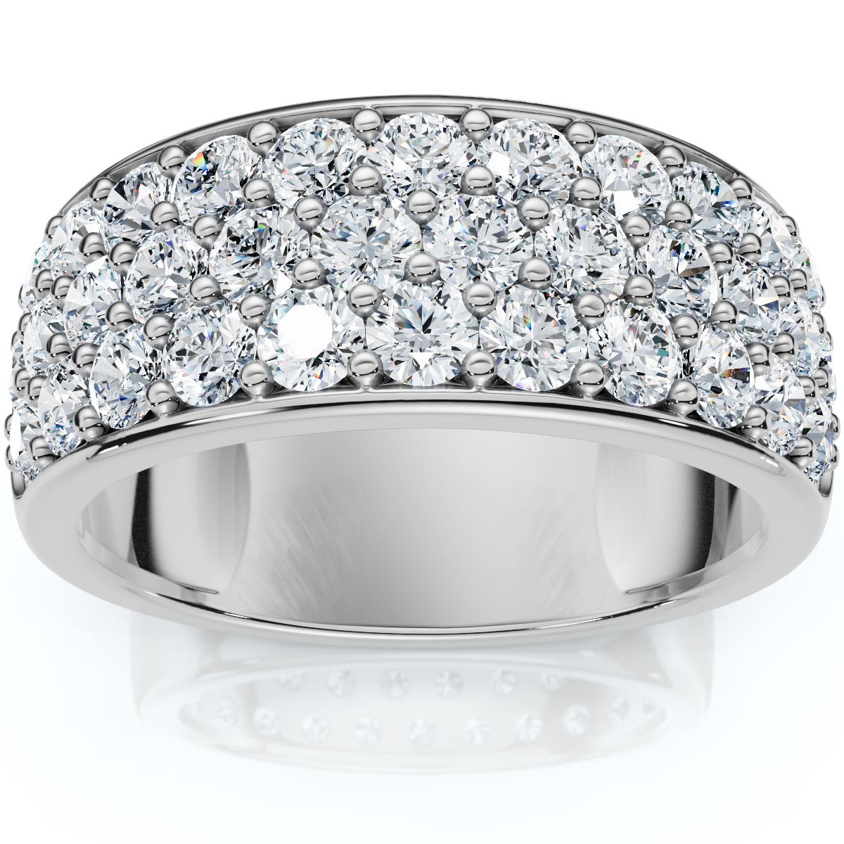 1 1/2Ct Pave 3-Row Diamond Wedding Anniversary Ring 10k Gold Lab Grown