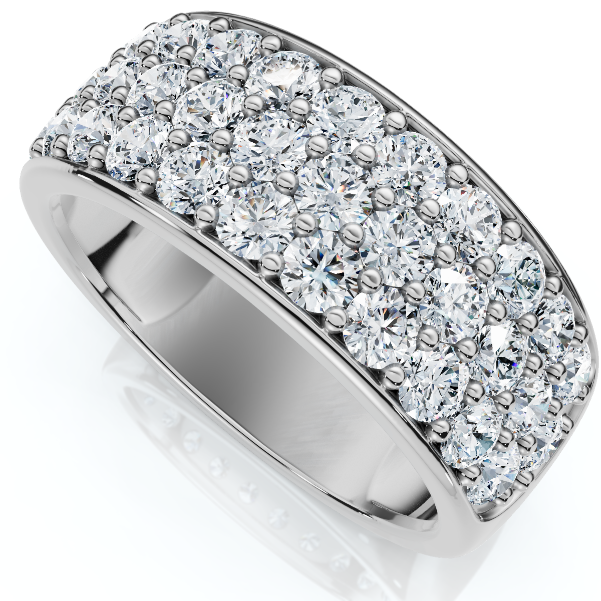 1 1/2Ct Pave 3-Row Diamond Wedding Anniversary Ring 10k Gold Lab Grown
