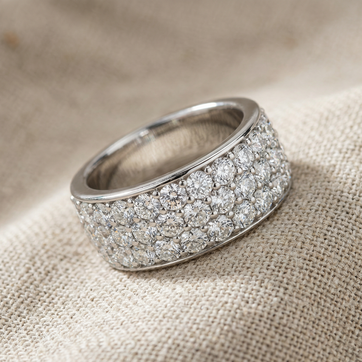 1 1/2Ct Pave 3-Row Diamond Wedding Anniversary Ring 10k Gold Lab Grown