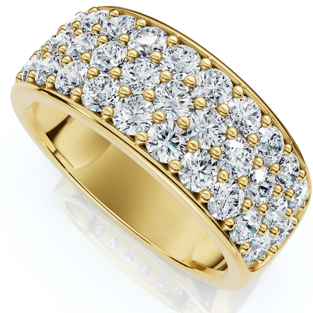 1 1/2Ct Pave 3-Row Diamond Wedding Anniversary Ring 10k Gold Lab Grown