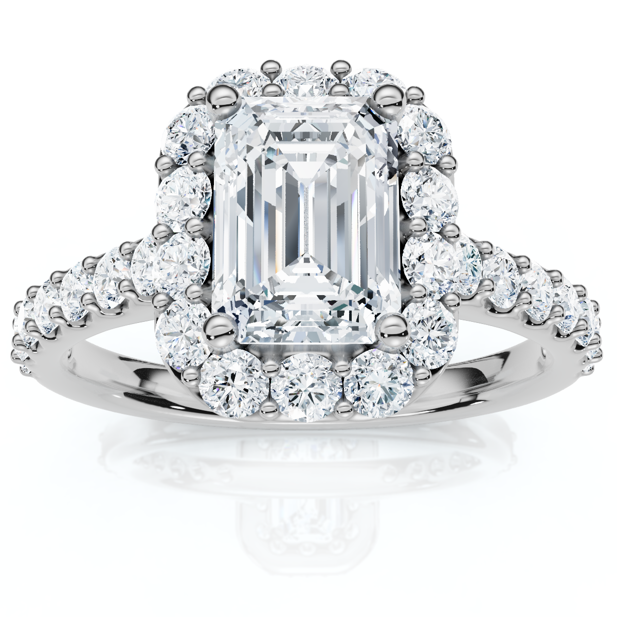 1 3/4Ct Emerald Cut Diamond Halo Engagement Ring 10k Gold Lab Grown