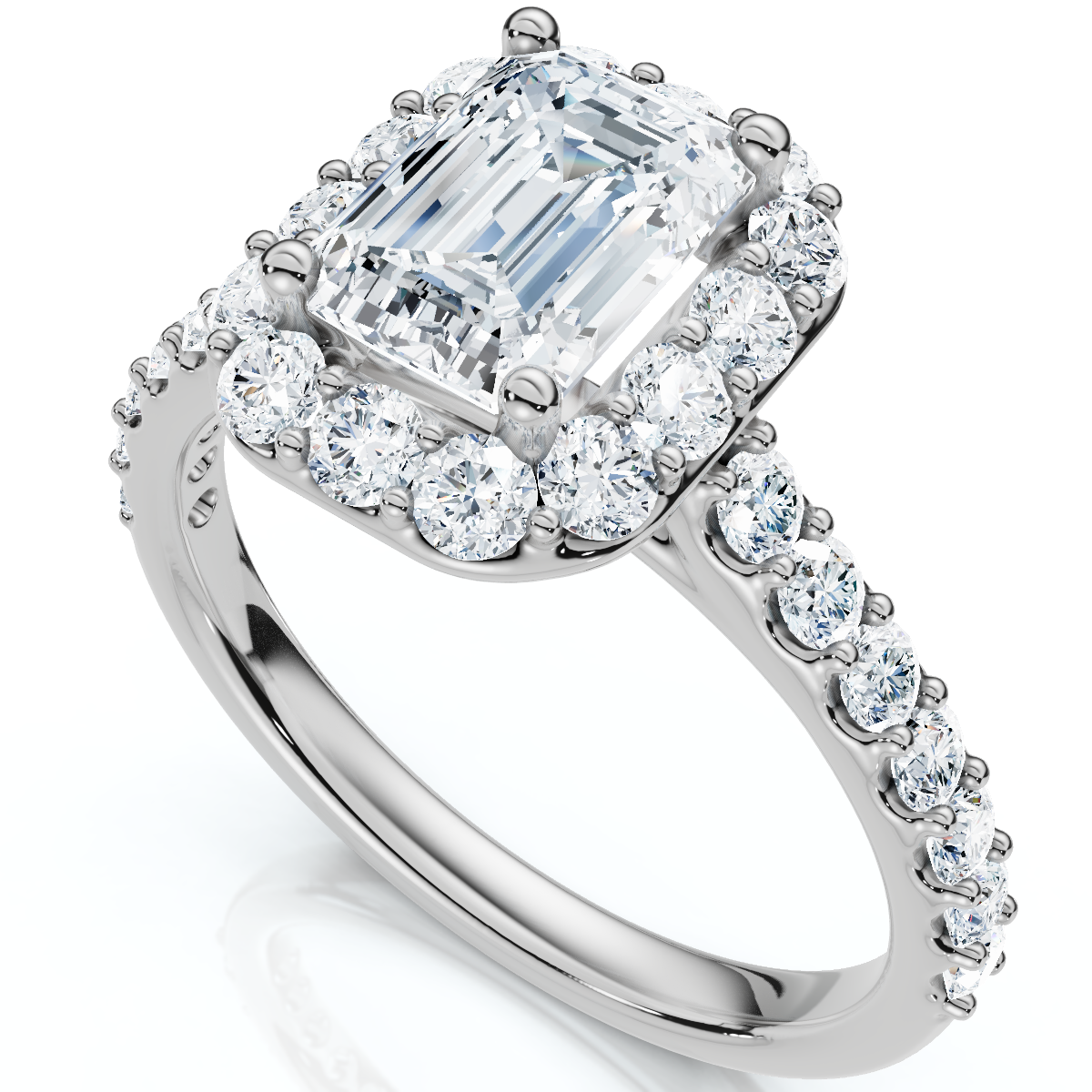 1 3/4Ct Emerald Cut Diamond Halo Engagement Ring 10k Gold Lab Grown