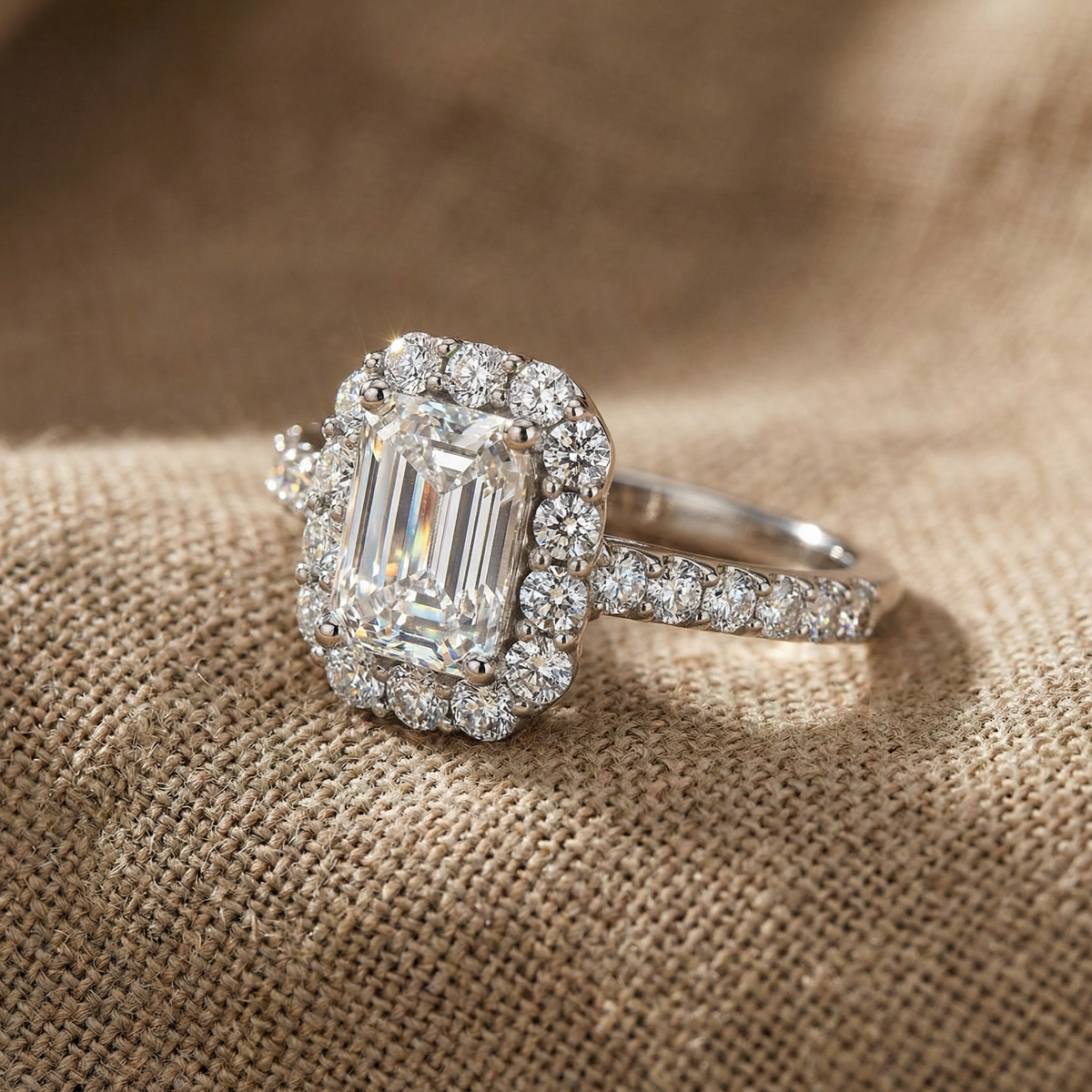 1 3/4Ct Emerald Cut Diamond Halo Engagement Ring 10k Gold Lab Grown