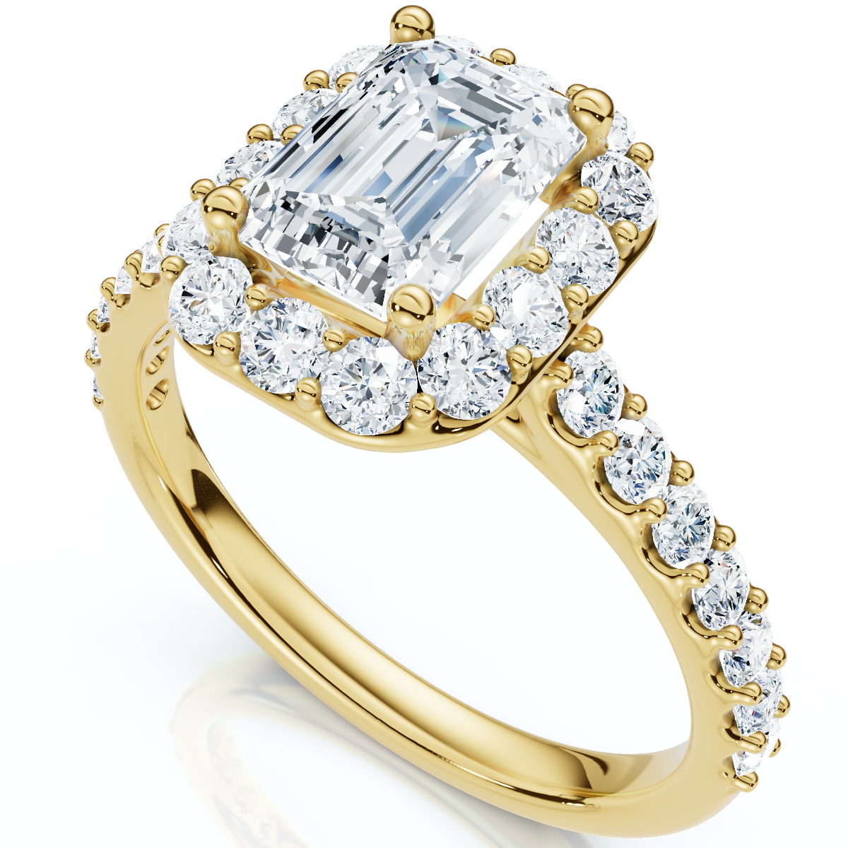 1 3/4Ct Emerald Cut Diamond Halo Engagement Ring 10k Gold Lab Grown