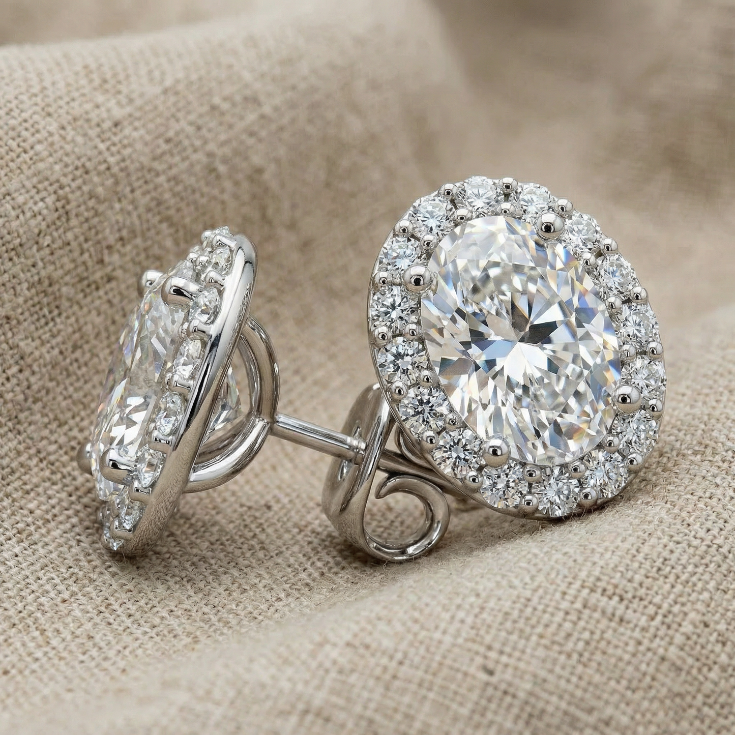 2 1/2Ct Oval Diamond 14k Gold Lab Grown Halo Earrings