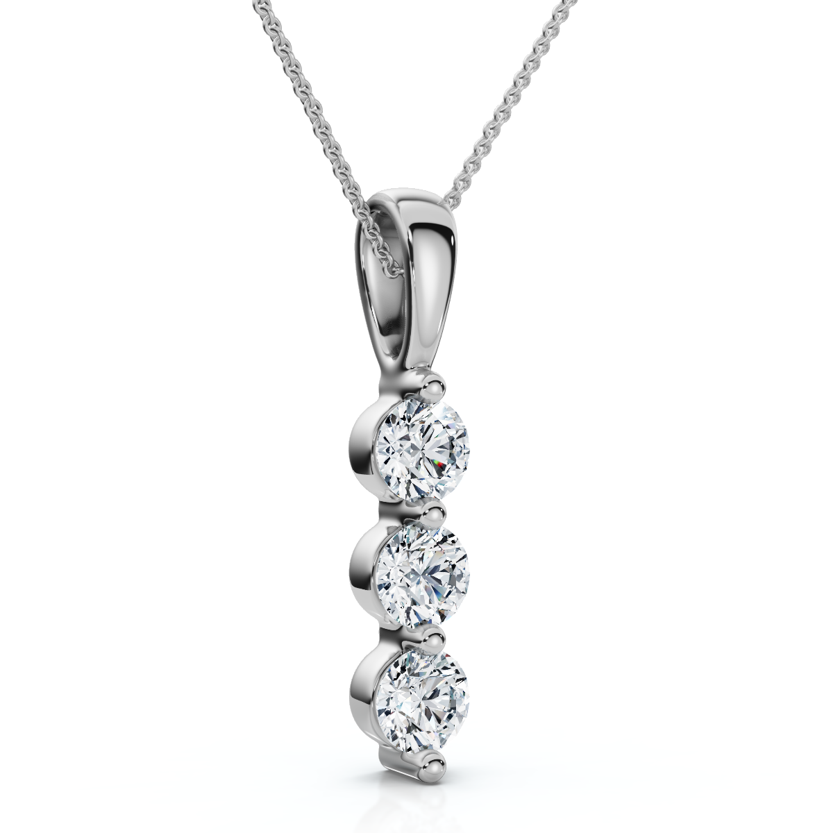 Delicate Three Stone Diamond 10k White Or Yellow Gold Lab Grown 18" Necklace