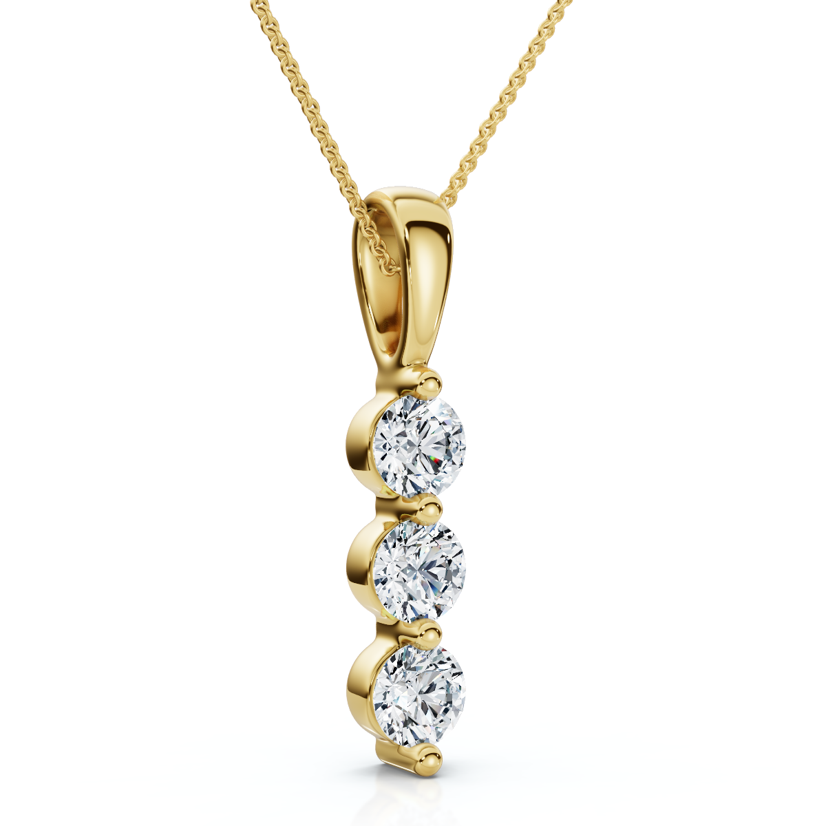 Delicate Three Stone Diamond 10k White Or Yellow Gold Lab Grown 18" Necklace