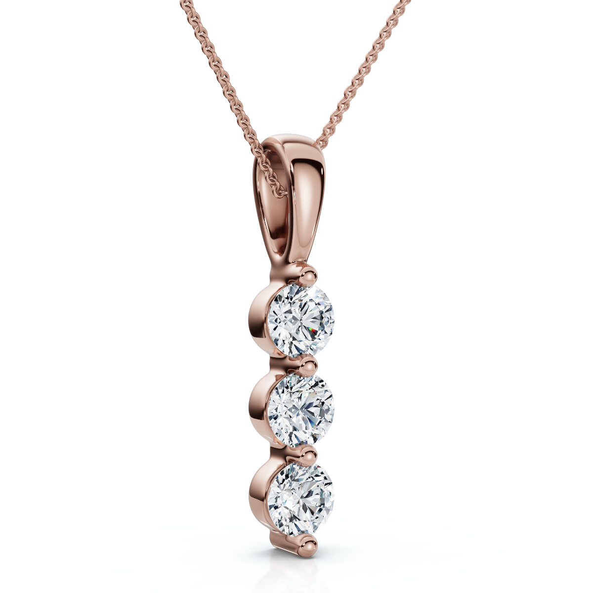 Delicate Three Stone Diamond 10k White Or Yellow Gold Lab Grown 18" Necklace